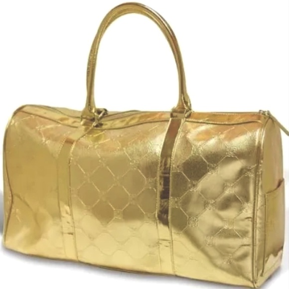 Vintage Handbags - GOLD duffle bag y2k travel vacation bag metallic gold duffle bag carryon keepall